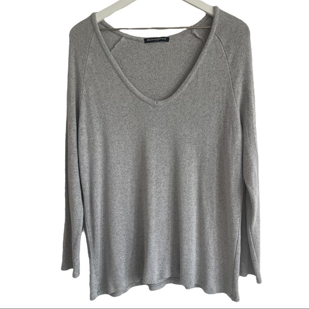 Brandy Melville Gray V-Neck Slouchy Knit Top, One Size